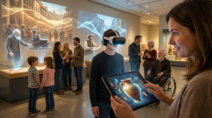 Museum visitor using AR and VR immersive technology