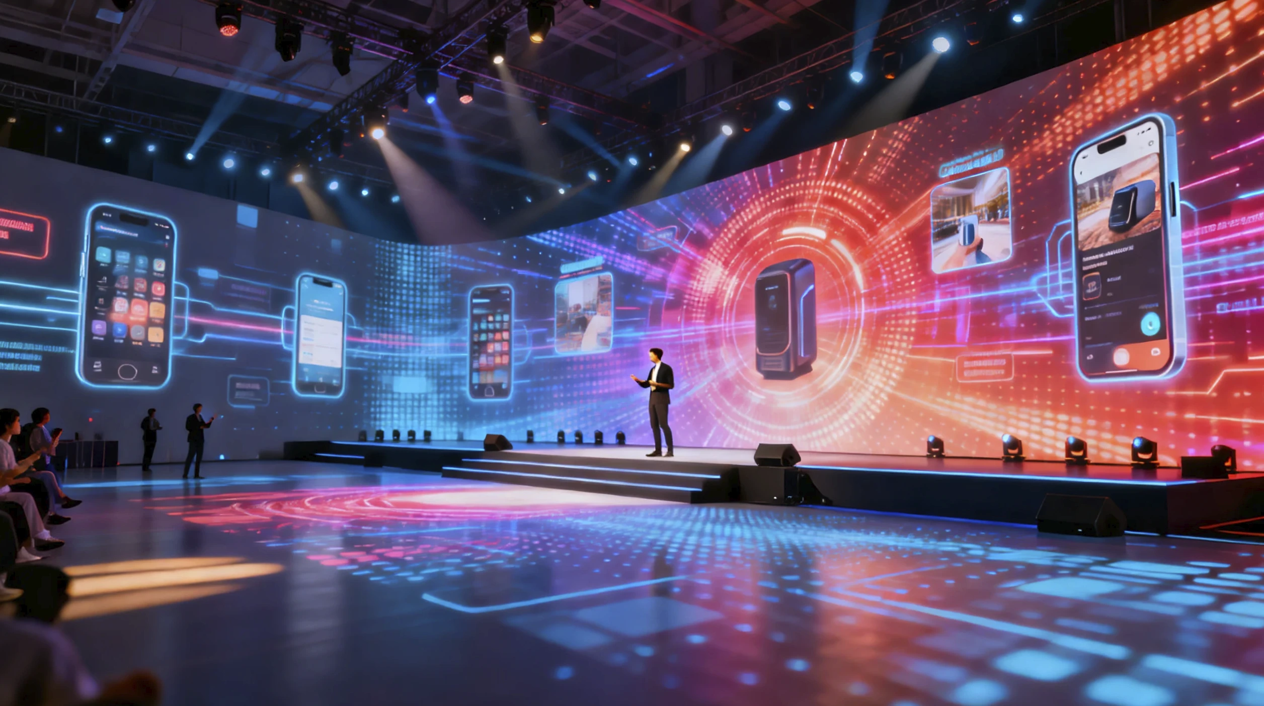 LED wall display and architectural projection mapping comparison at a modern event environment