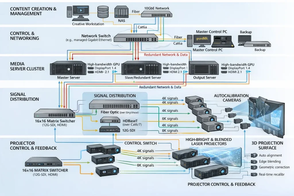 Connectivity and Media Server projection mapping architecture
