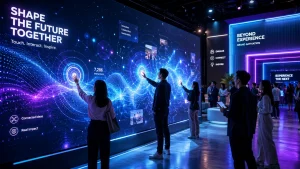 Interactive installation designer creating immersive brand experiences at a corporate event
